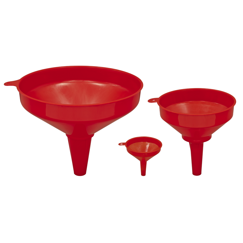 Sealey Fixed Spout Funnel Set 3 Piece Ø75, 150, 250mm