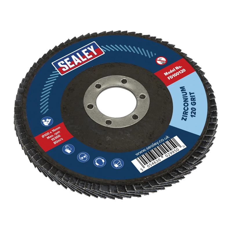 Sealey 100mm Zirconium Flap Disc 120Grit 16mm Bore - FD100120 Trade Quality