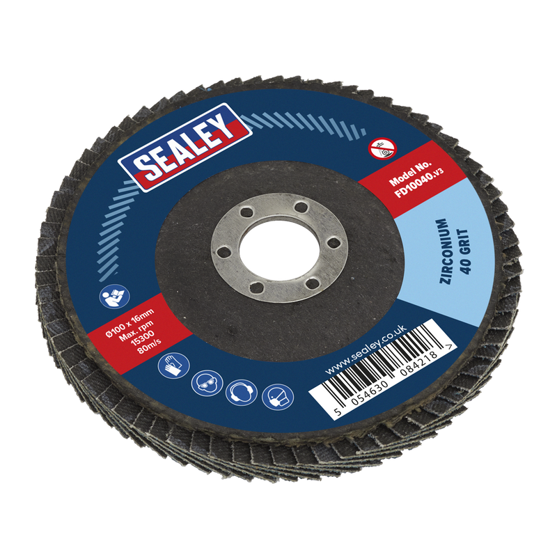 Sealey 100mm Zirconium Flap Disc 40Grit 16mm Bore - FD10040 Trade Quality