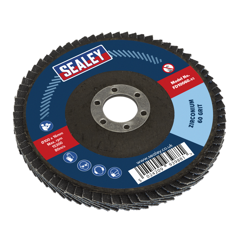 Sealey 100mm Zirconium Flap Disc 60Grit 16mm Bore - FD10060 Trade Quality