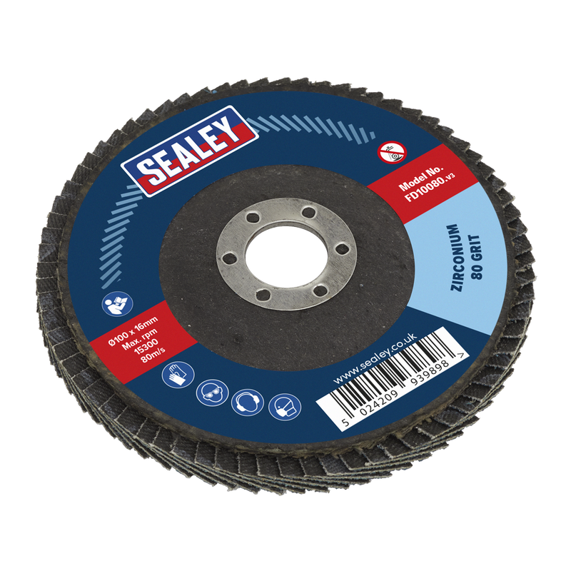 Sealey 100mm Zirconium Flap Disc 80Grit 16mm Bore - FD10080 Trade Quality