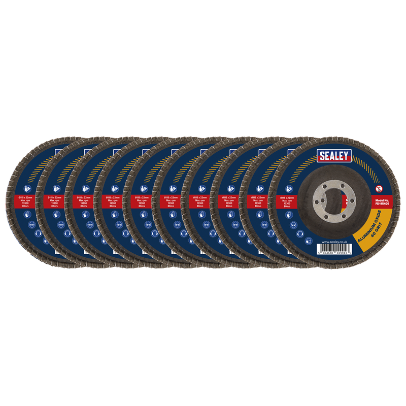 Sealey 115mm Aluminium Oxide Flap Discs 40Grit 22mm Bore - Pack of 10 UK Stock