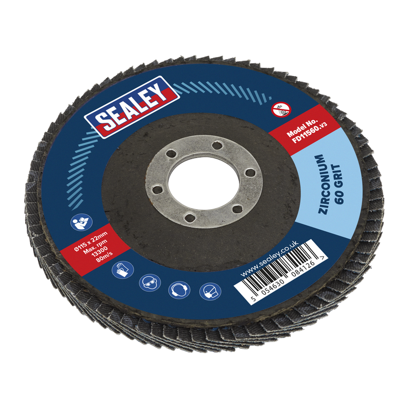 Sealey Flap Disc 115mm Zirconium 60Grit Ø16mm Bore