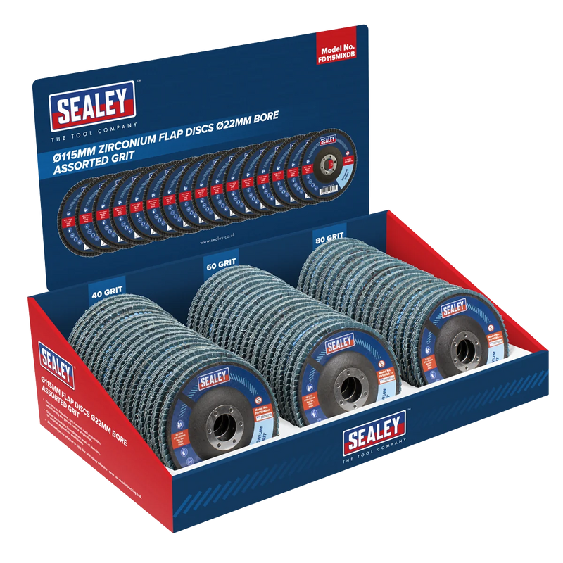 Sealey Assorted Grit Flap Discs Ø115mm Ø22mm Bore - Box of 60