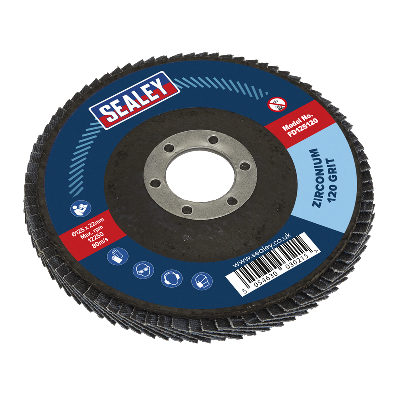 Sealey Flap Disc 115mm Zirconium 120 Grit 22mm Bore