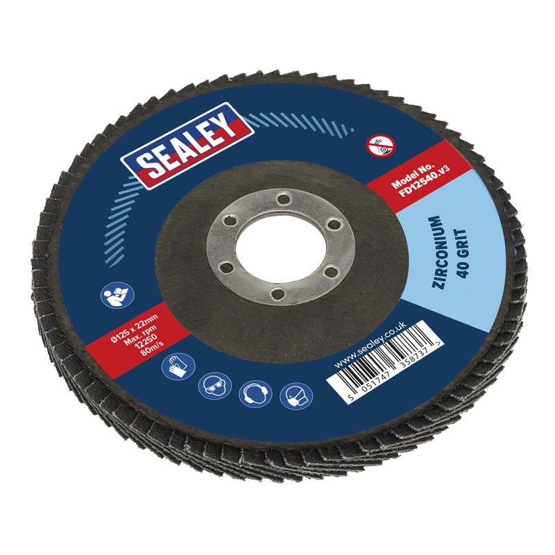 Sealey Flap Disc 115mm Zirconium 40 Grit Ø22mm Bore