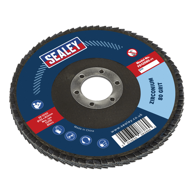 Sealey Flap Disc 115mm Zirconium 80Grit Ø22mm Bore