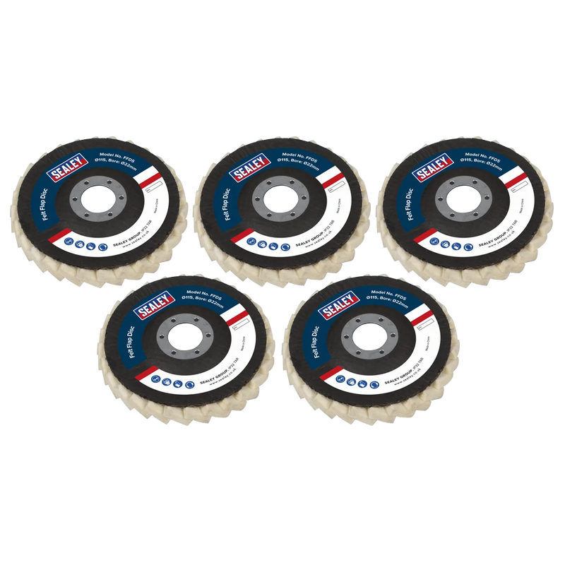 Sealey Felt Flap Disc Ø115mm Ø22mm Bore - Pack of 5