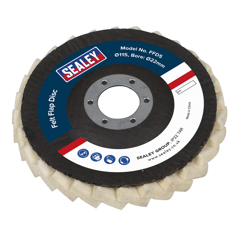Sealey Felt Flap Disc Ø115mm Ø22mm Bore - Pack of 5