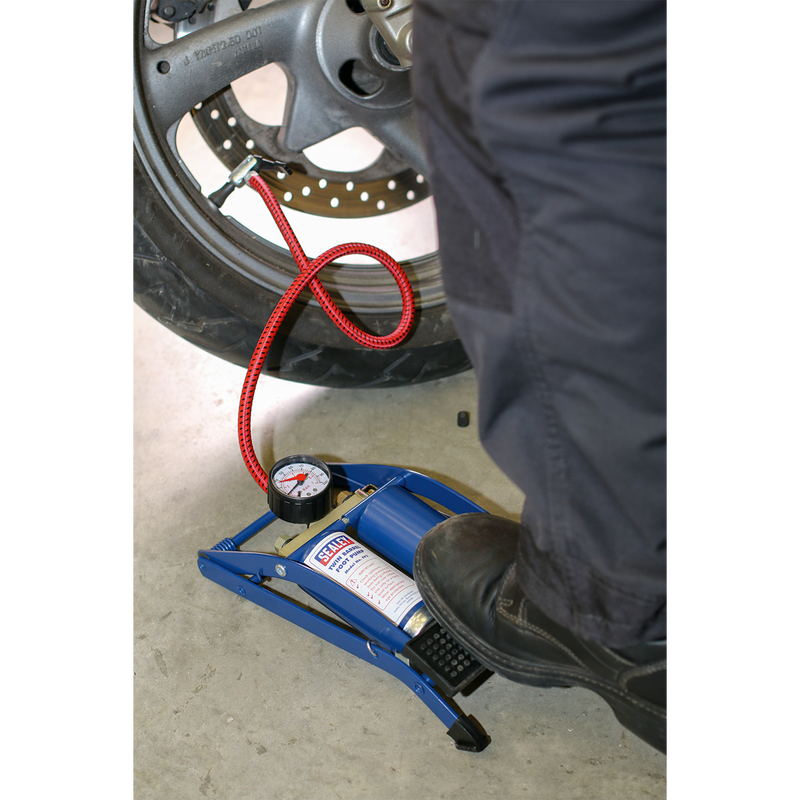 Sealey Twin Barrel Foot Pump FP2 1.8kg with Pressure Gauge