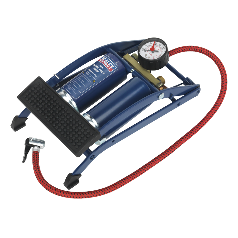 Sealey Twin Barrel Foot Pump FP2 1.8kg with Pressure Gauge