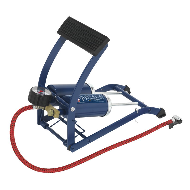 Sealey Twin Barrel Foot Pump FP2 1.8kg with Pressure Gauge