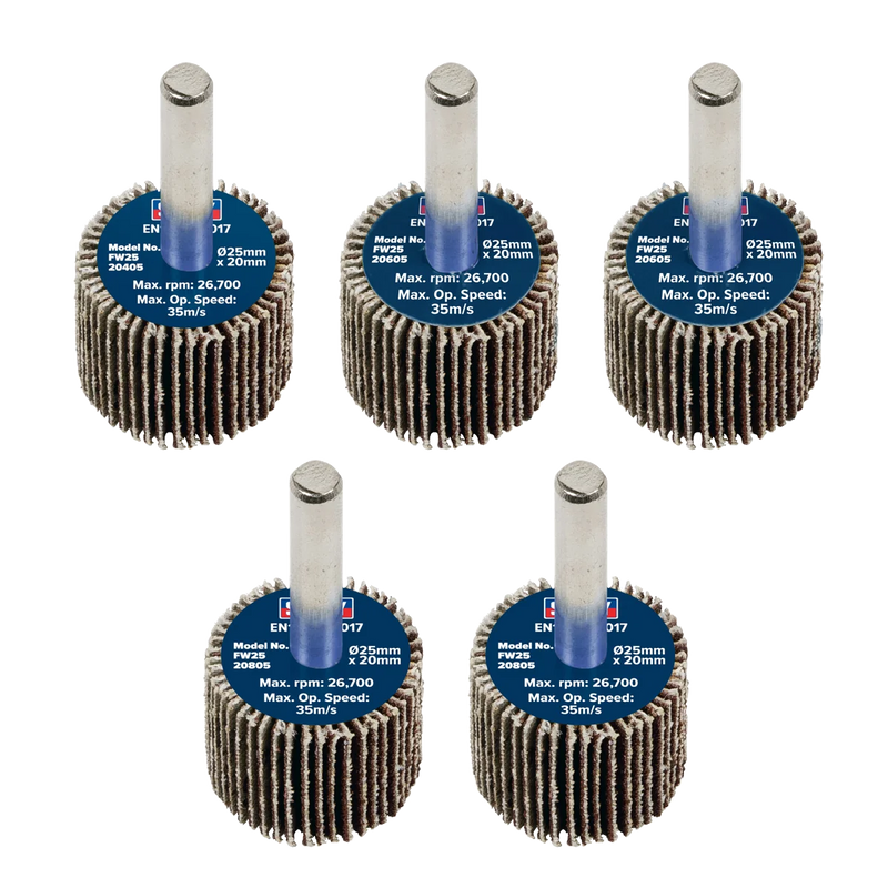 Sealey Abrasive Flap Wheel 25x10mm 6mm Shaft Assorted Grit Pack of 5