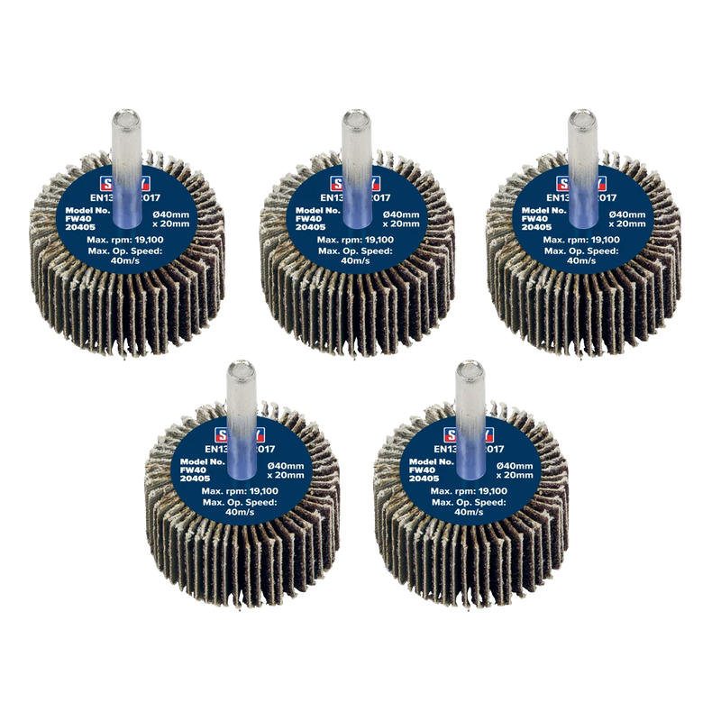 Sealey Abrasive Flap Wheel 40mm 40Grit Ø6mm Shaft - Pack of 5