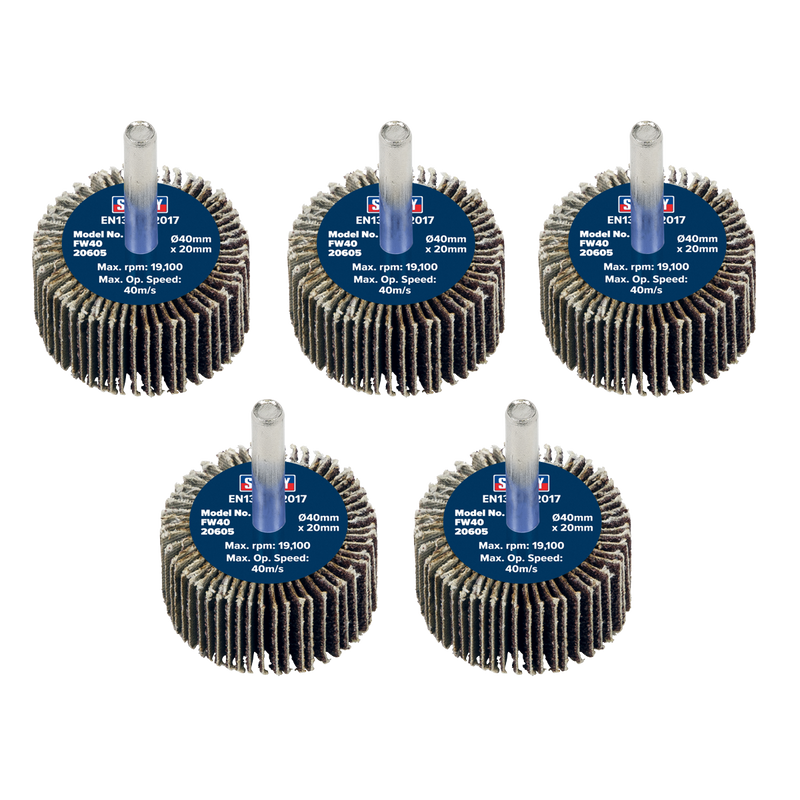 Sealey Abrasive Flap Wheel 40x20mm 60Grit with 6mm Shaft - Pack of 5