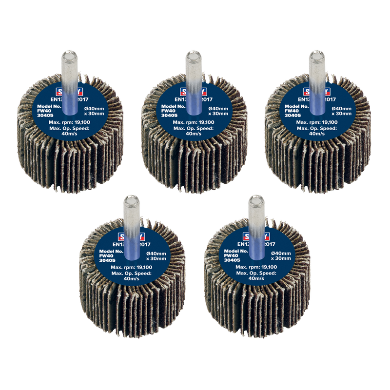 Sealey Abrasive Flap Wheel 40mm 40Grit Ø6mm Shaft - Pack of 5