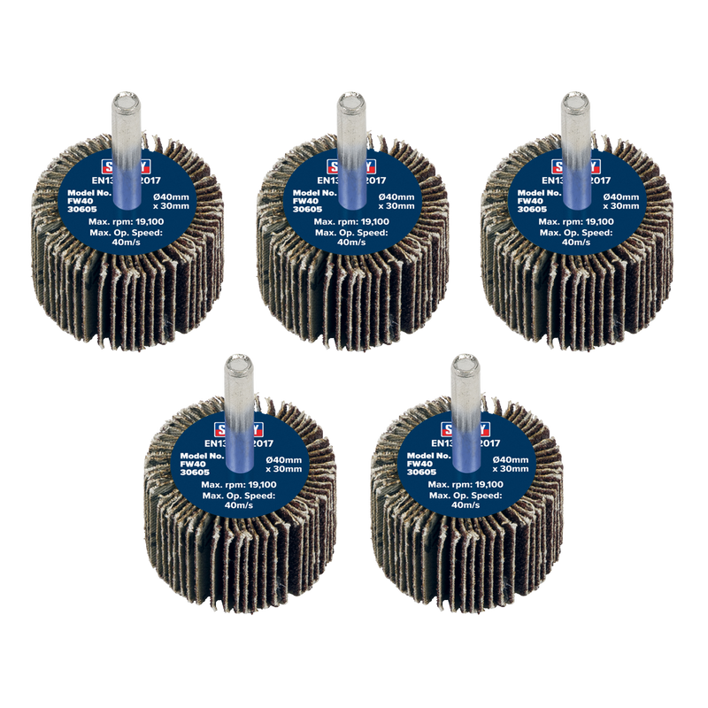 Sealey Abrasive Flap Wheel 40x20mm 60Grit with 6mm Shaft - Pack of 5