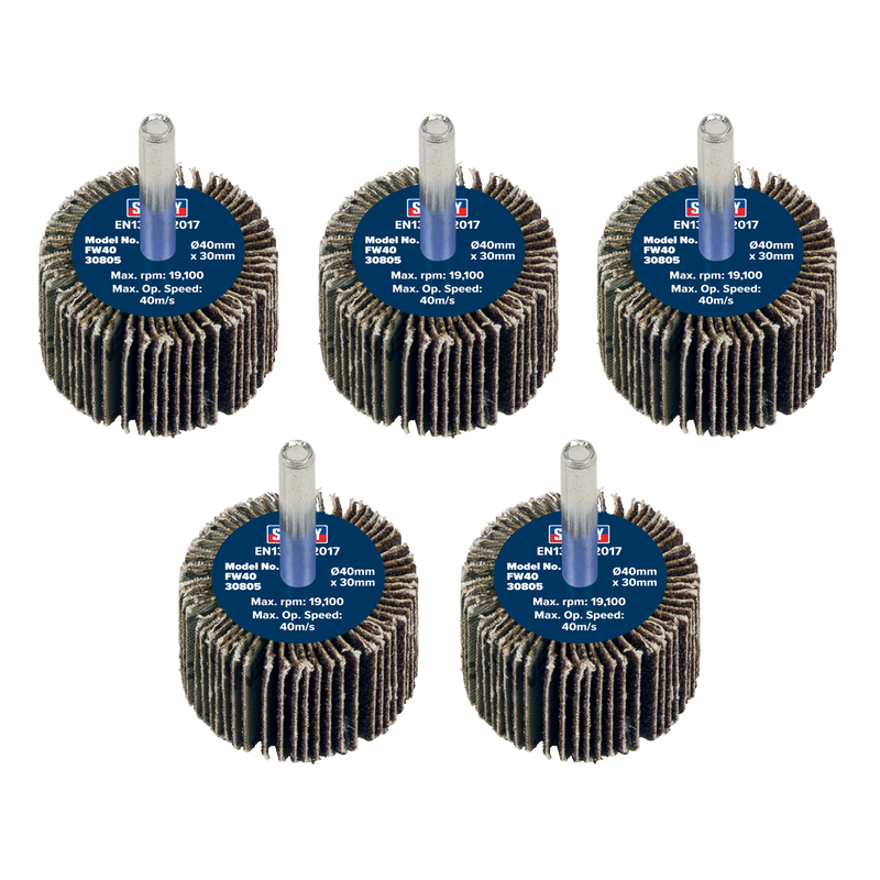 Sealey Abrasive Flap Wheel 40x20mm 80Grit with 6mm Shaft - Pack of 5