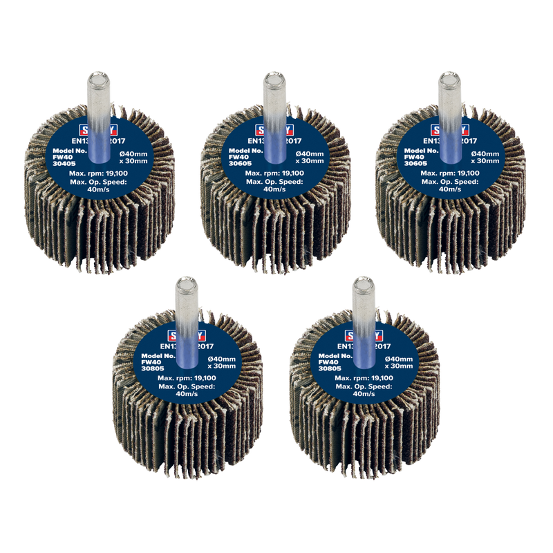 Sealey Abrasive Flap Wheel 40x20mm with 6mm Shaft - Pack of 5