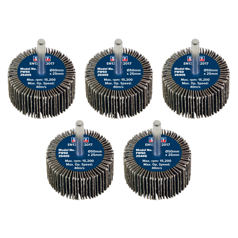 Sealey Abrasive Flap Wheel 50mm 40Grit with 6mm Shaft - Pack of 5