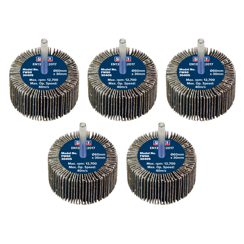 Sealey Abrasive Flap Wheel 60mm 40Grit with 6mm Shaft - Pack of 5