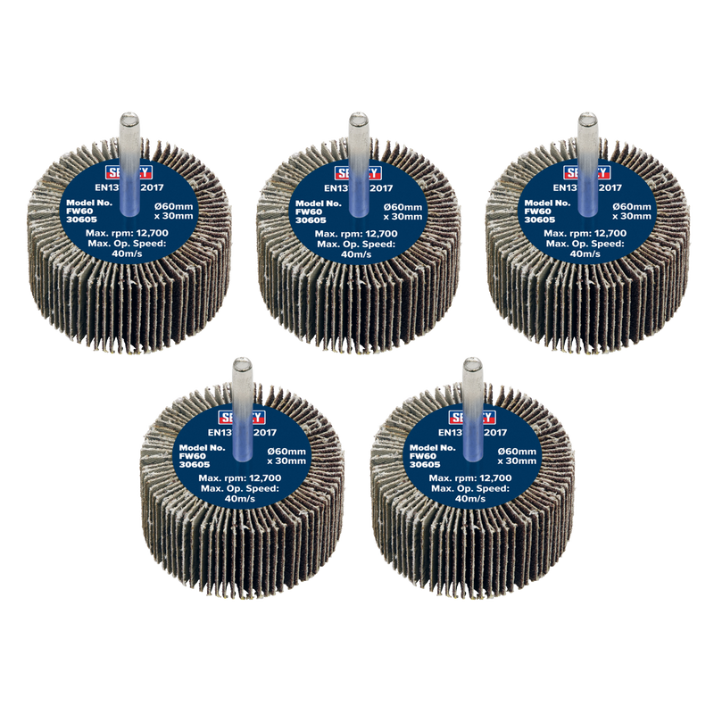 Sealey Abrasive Flap Wheel 60mm 60Grit with 6mm Shaft - Pack of 5