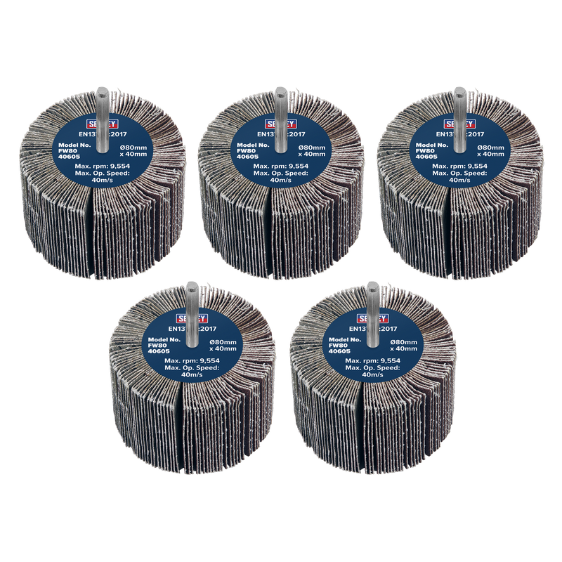 Sealey Abrasive Flap Wheel 80mm 60Grit with 6mm Shaft - Pack of 5