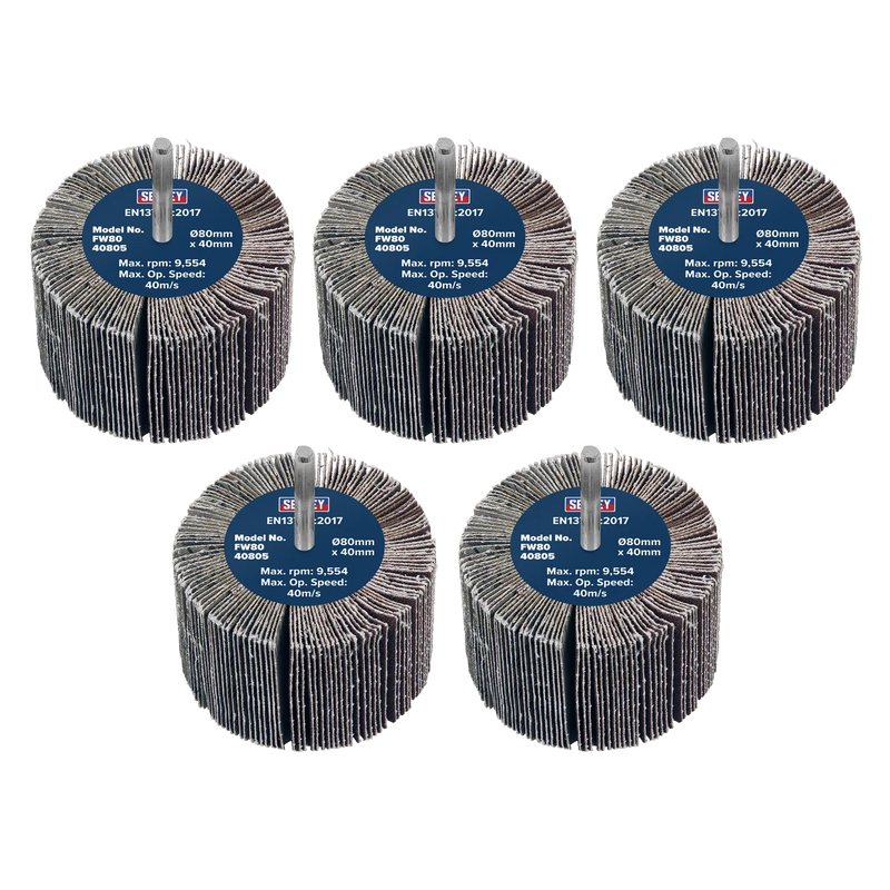 Sealey Abrasive Flap Wheel 80mm 80Grit with 6mm Shaft - Pack of 5