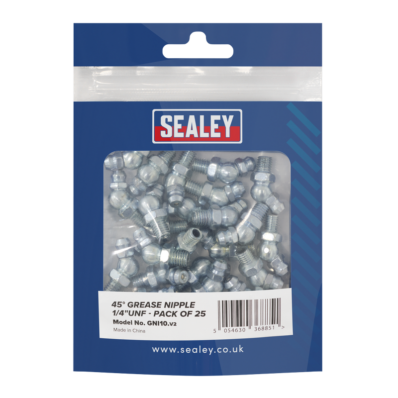 Sealey Grease Nipple 45° Angled 1/4"UNF - Pack of 25