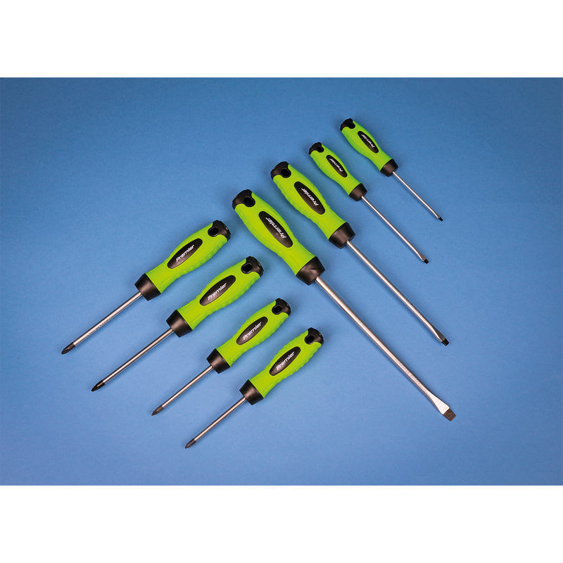 Sealey Premier Screwdriver Set 8 Piece - Hi-Vis Green, Model HV001
