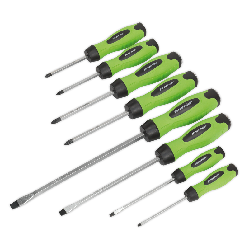 Sealey Premier Hammer-Thru Screwdriver Set 8 Piece - Hi-Vis Green