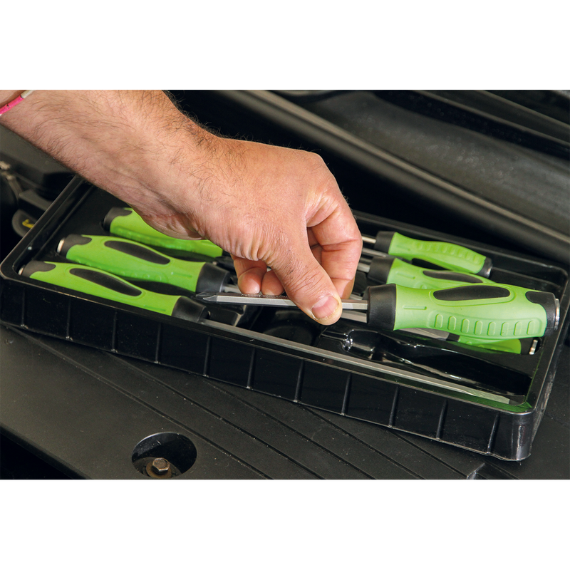 Sealey Premier Hammer-Thru Screwdriver Set 8 Piece - Hi-Vis Green
