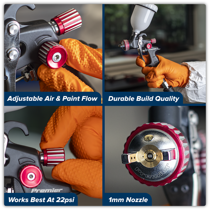 Sealey Premier HVLP Gravity Feed Spray Gun 1mm Set-Up 100ml