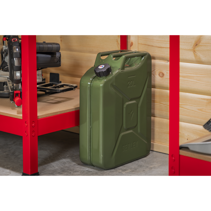 Sealey Screw Cap Metal Jerry Can 20L Green