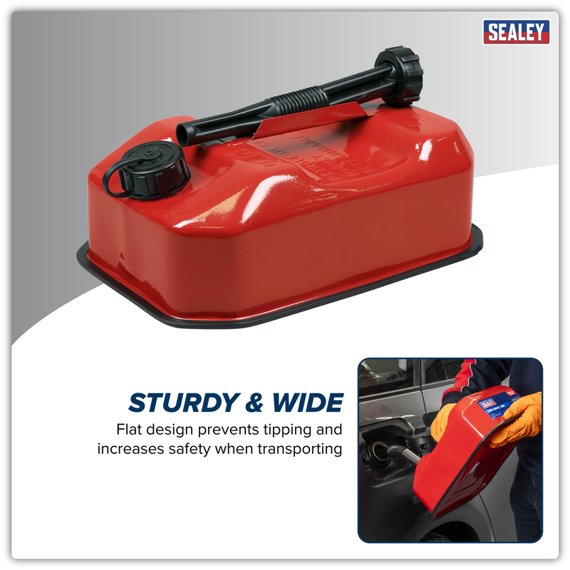 Sealey Jerry Can 5L - Red Heavy-Duty Fuel Container