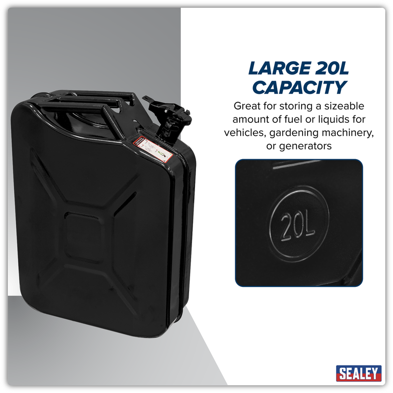 Sealey Siegen Jerry Can 20L Black Steel Fuel Container