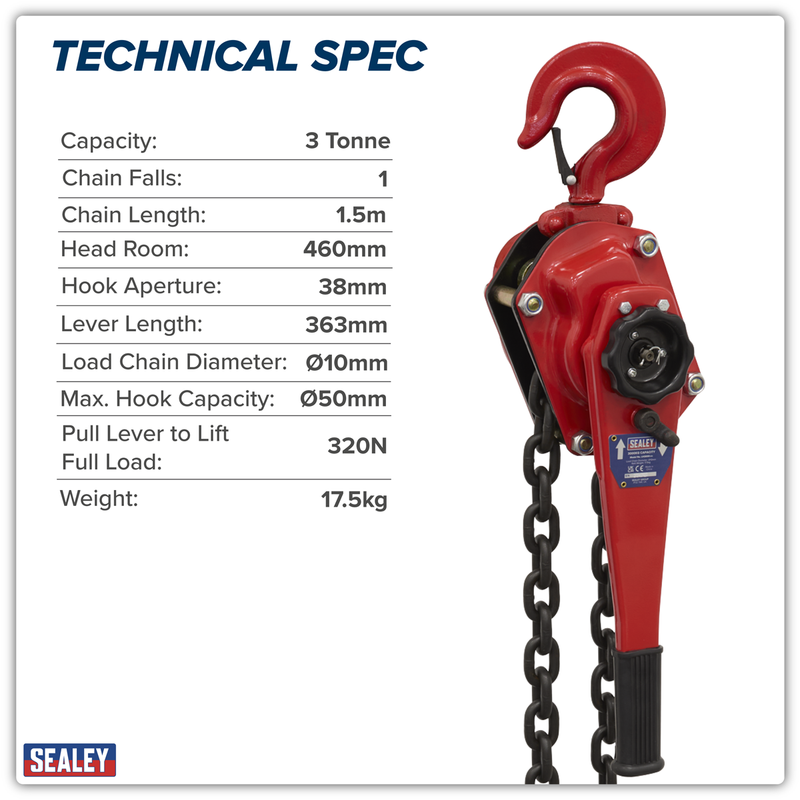 Sealey Steel Lever Hoist 3000kg Model LH3000