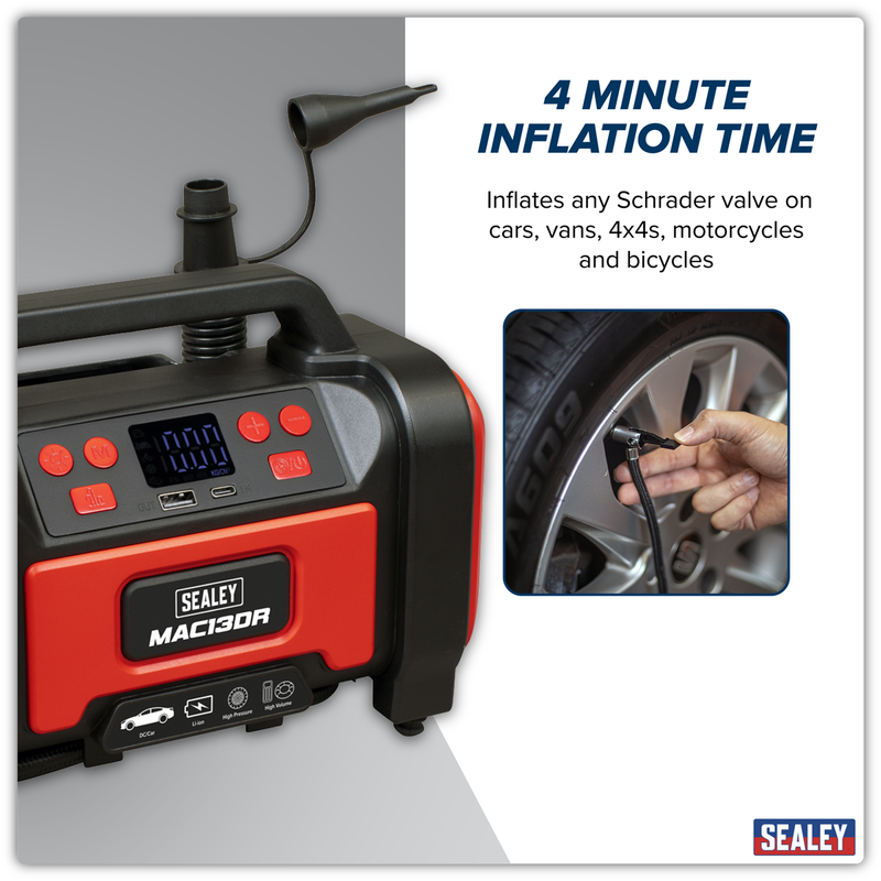 Sealey Rechargeable Tyre Inflator MAC13DR 120psi Air Pump