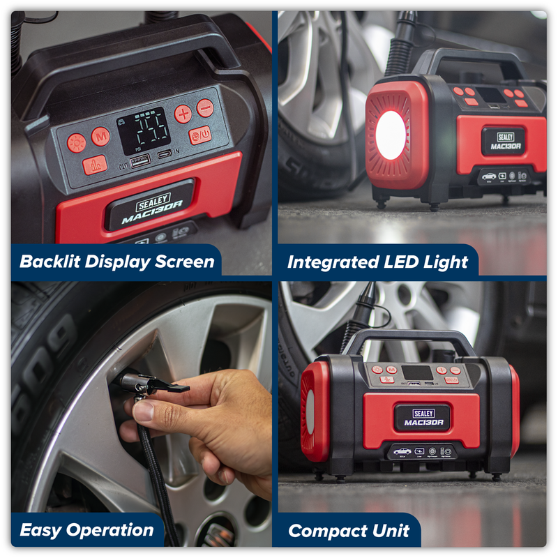 Sealey Rechargeable Tyre Inflator MAC13DR 120psi Air Pump