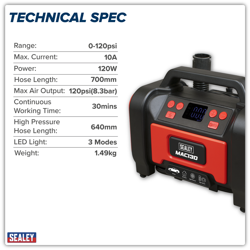 Sealey Tyre Inflator & High-Volume Air Pump MAC13D 120psi