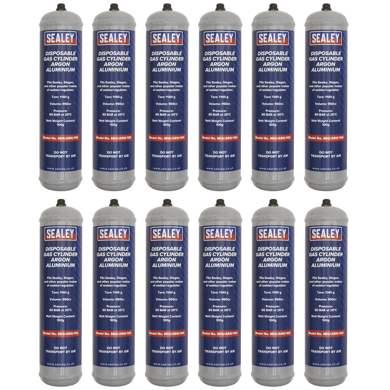 Sealey Disposable Argon Gas Cylinder 100g - Box of 12