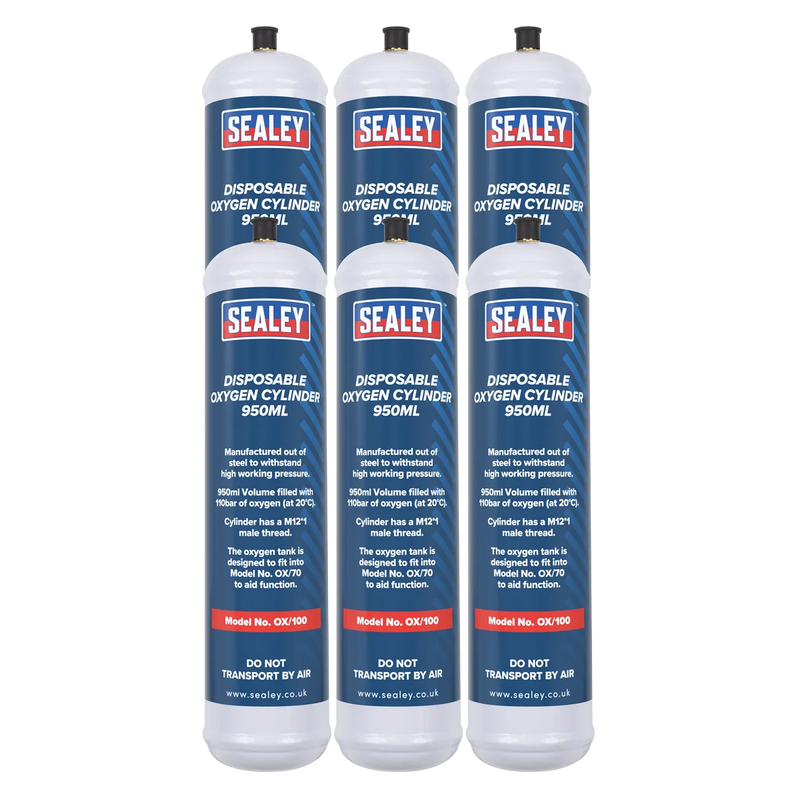Sealey Disposable Oxygen Cylinder 950ml Pack of 6