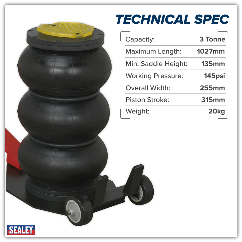Sealey Premier Air Operated Long Handle Jack 3 Tonne Capacity