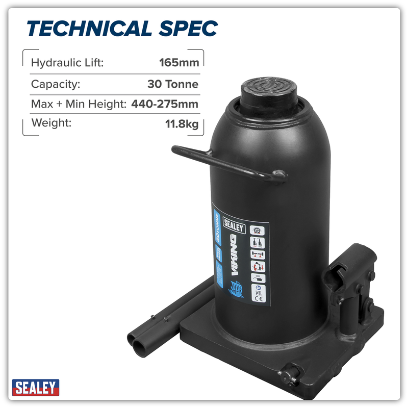 Sealey Viking Bottle Jack 30 Tonne Hydraulic Lift PBJ30S