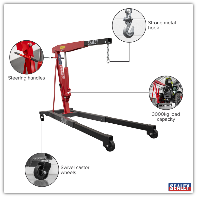 Sealey Fixed Frame Engine Crane PH30 3 Tonne Capacity