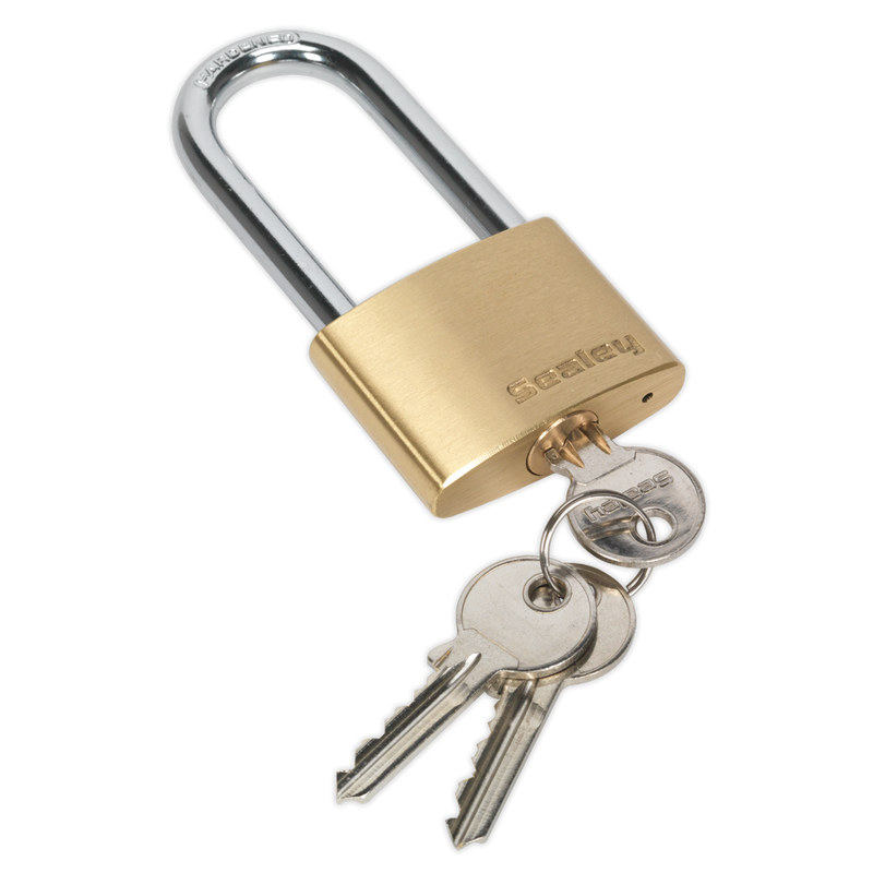 Sealey Brass Body Padlock Long Shackle 50mm Security Lock