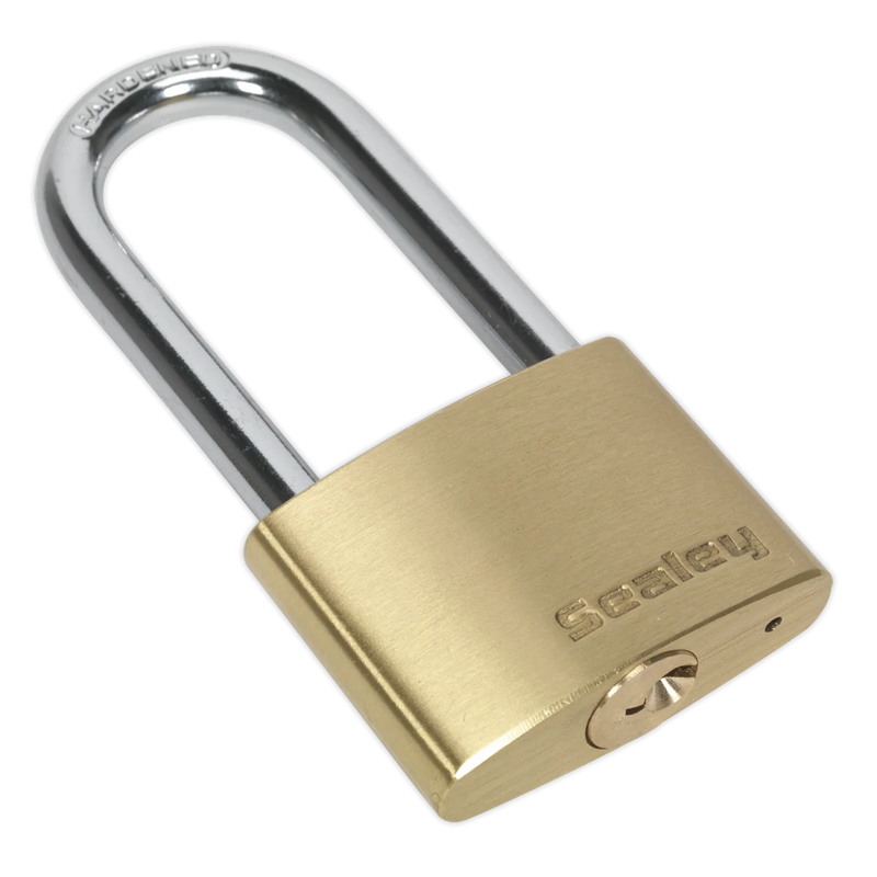 Sealey Brass Body Padlock Long Shackle 50mm Security Lock