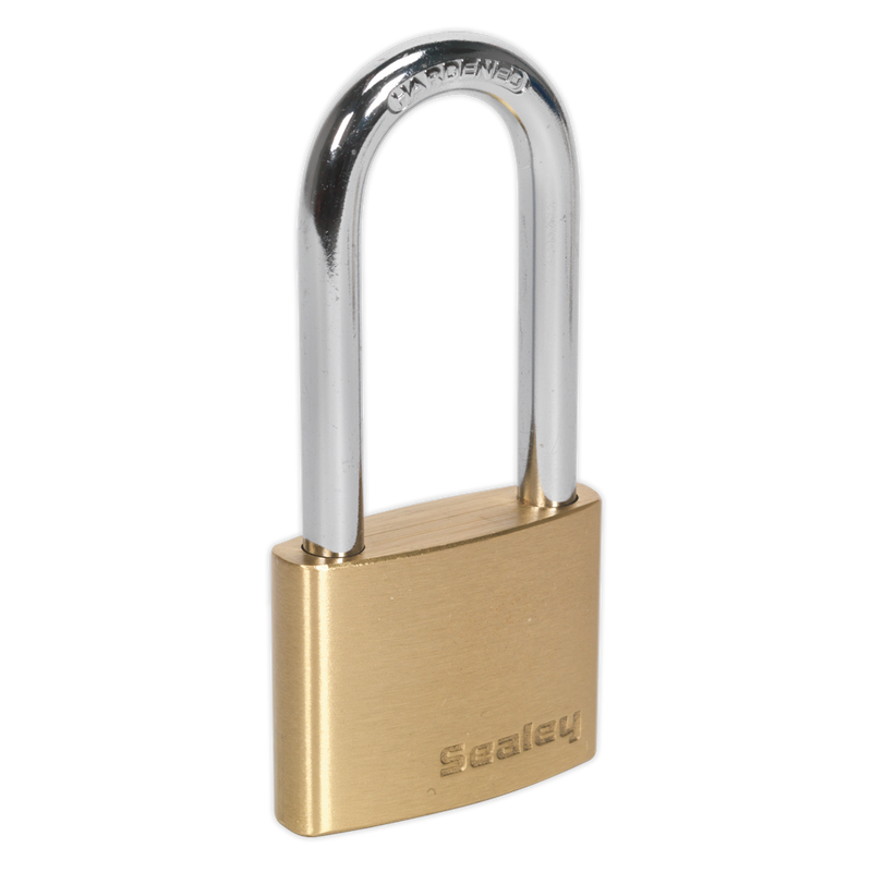 Sealey Brass Body Padlock Long Shackle 50mm Security Lock