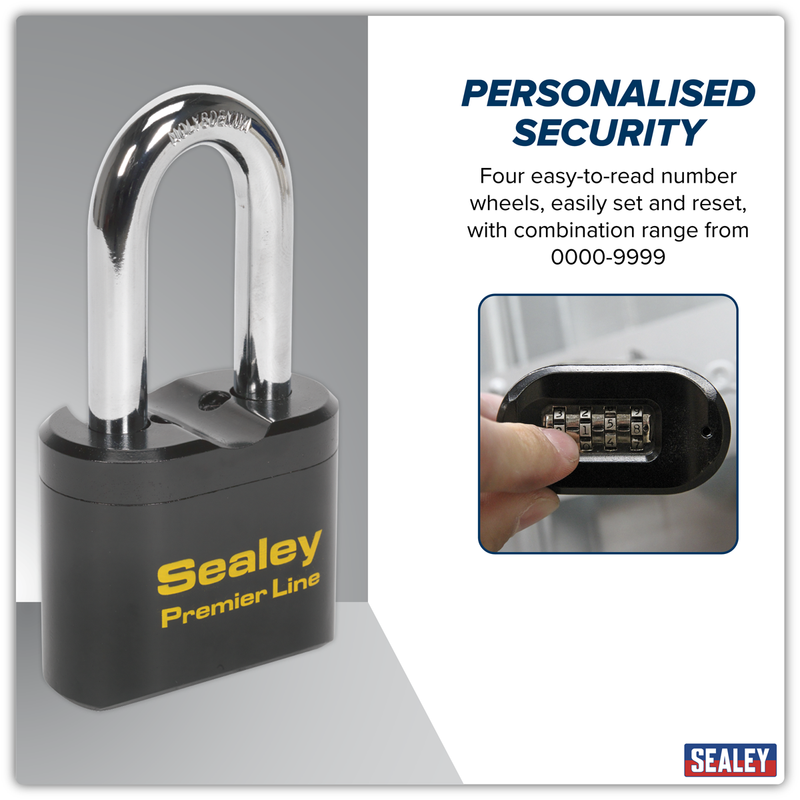 Sealey Premier Steel Combination Padlock Long Shackle 62mm PL603L