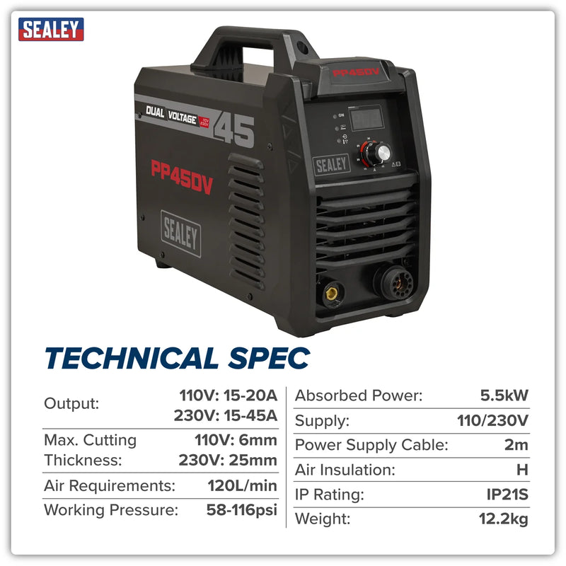 Sealey Plasma Cutter Inverter PP45DV 45A Dual Voltage